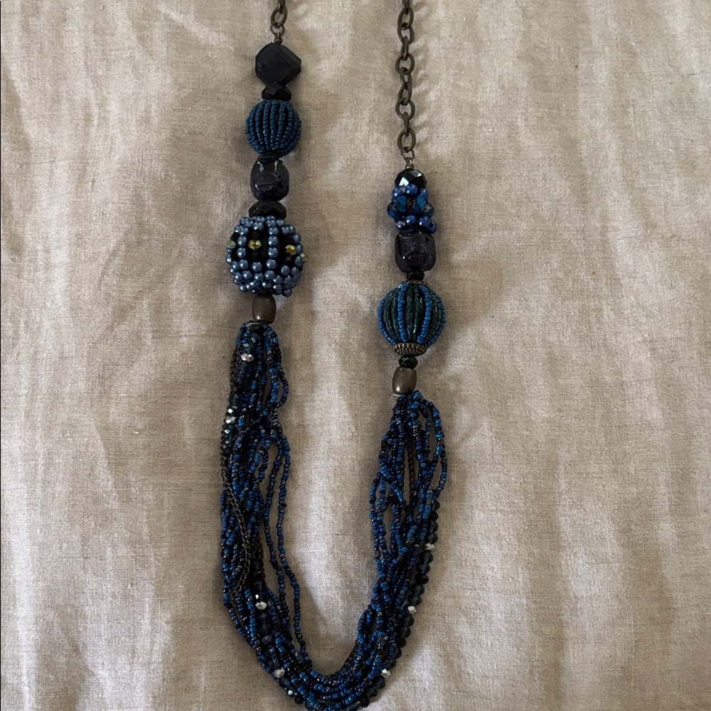 Black and Blue Statment Beaded Necklace Set